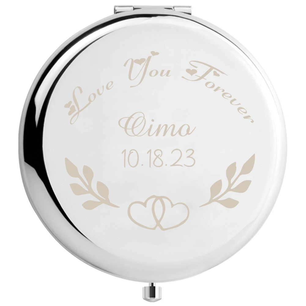1개 뷰티 러브 투게더 개인 맞춤 이름 날짜 각인 금속 접이식 거울 (웨딩 신부 들러리 여자친구 아내 선물용)
