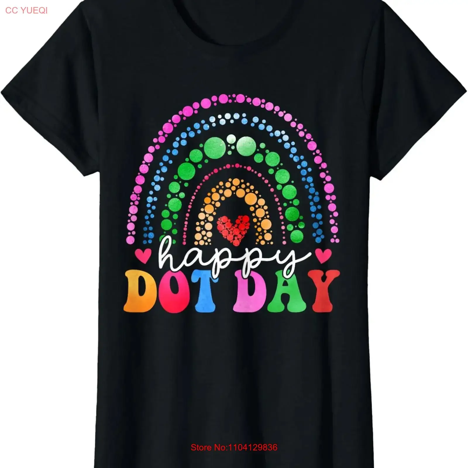 Rainbow Happy Dot Day Kids Teacher Ladies' Crewneck T Shirt vintage Washed Unisex Stylish Comfortable graphic homme Versatile