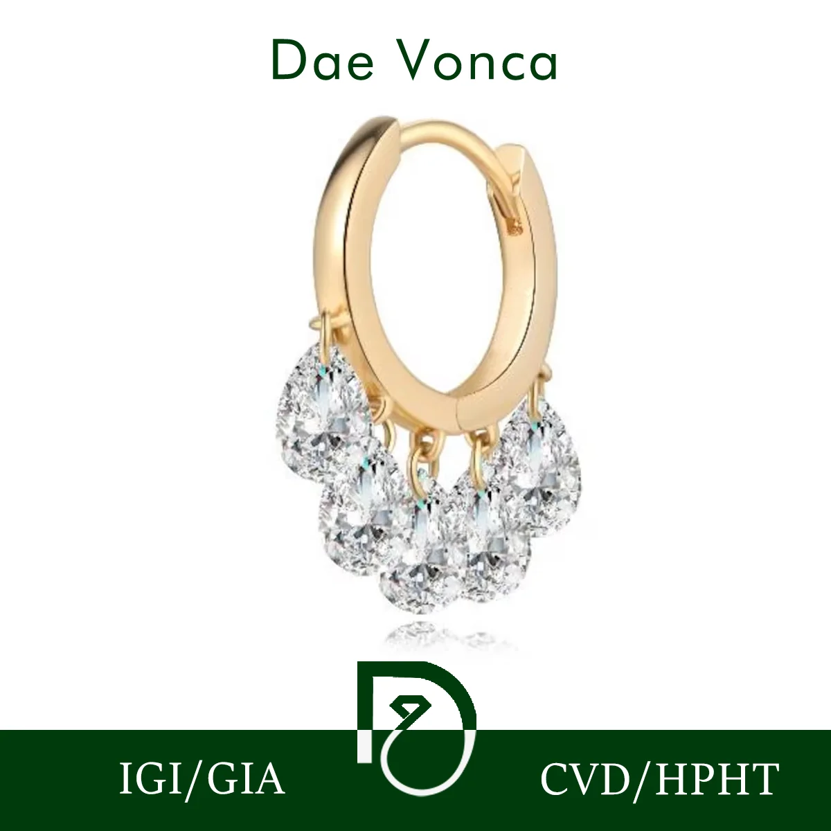 

Pear Cut Lab Created Diamond Single Earring 9K/14K/18K Yellow Gold Lab Diamond Earring Floating Earrings Fine Jewelry For Women