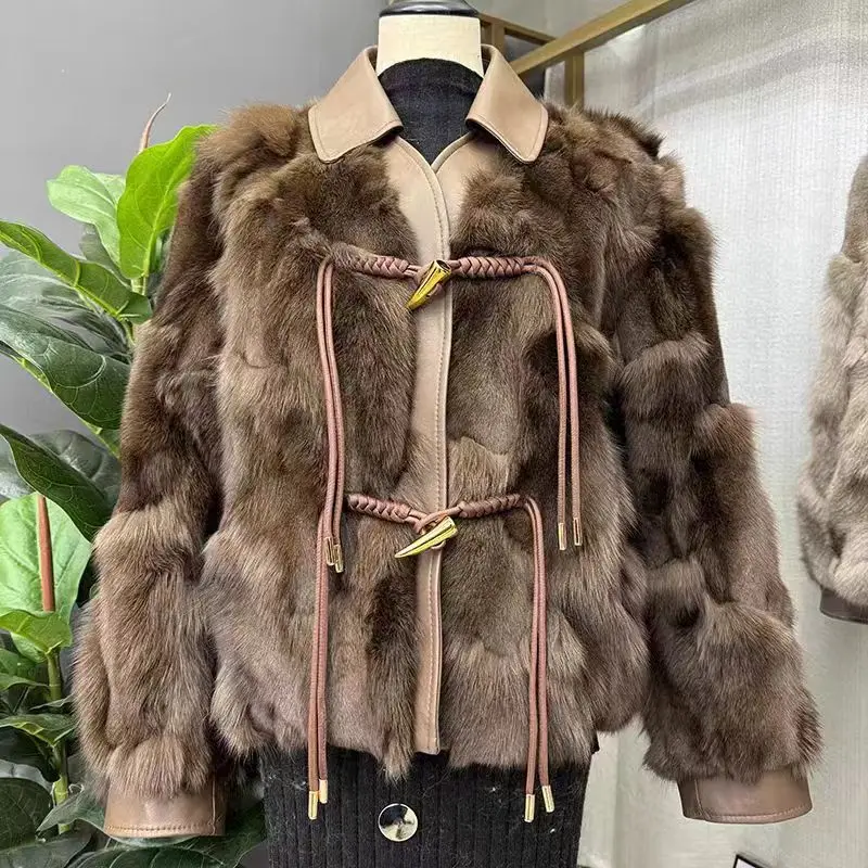 Winter neuen Stil Fuchs Fell Echtpelz warmen Mantel Damen kurze junge Mode Echt leder Schaffell Mantel