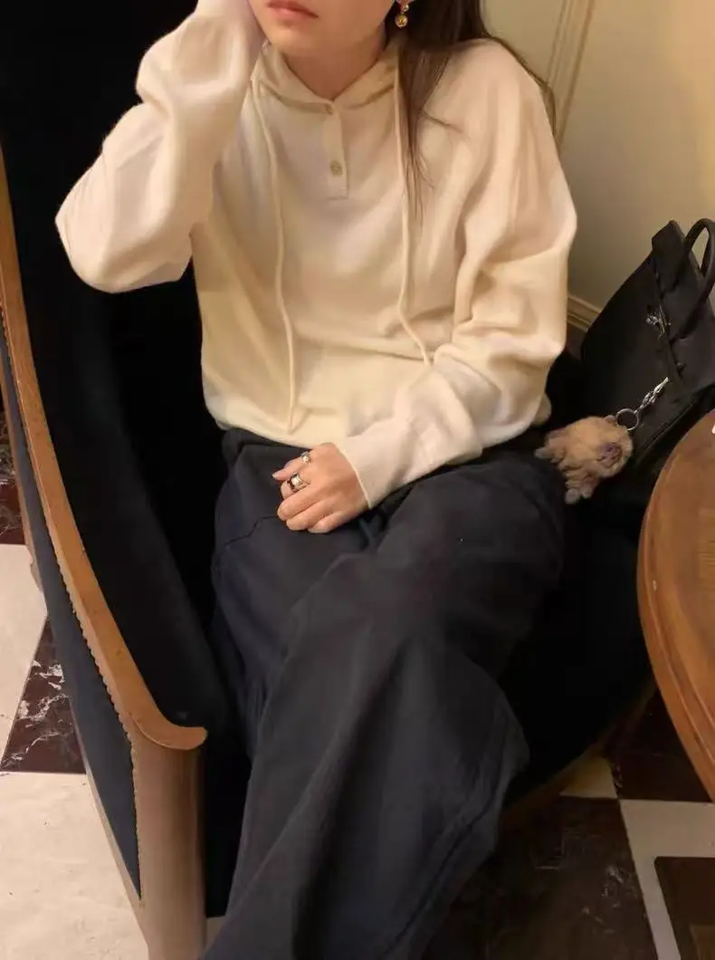 

Вязаная толстовка с капюшоном Dstring для поездок на работу, свободная посадка, цельная, однотонная, длинная, све, теплая, обеспечивающая обычную длину