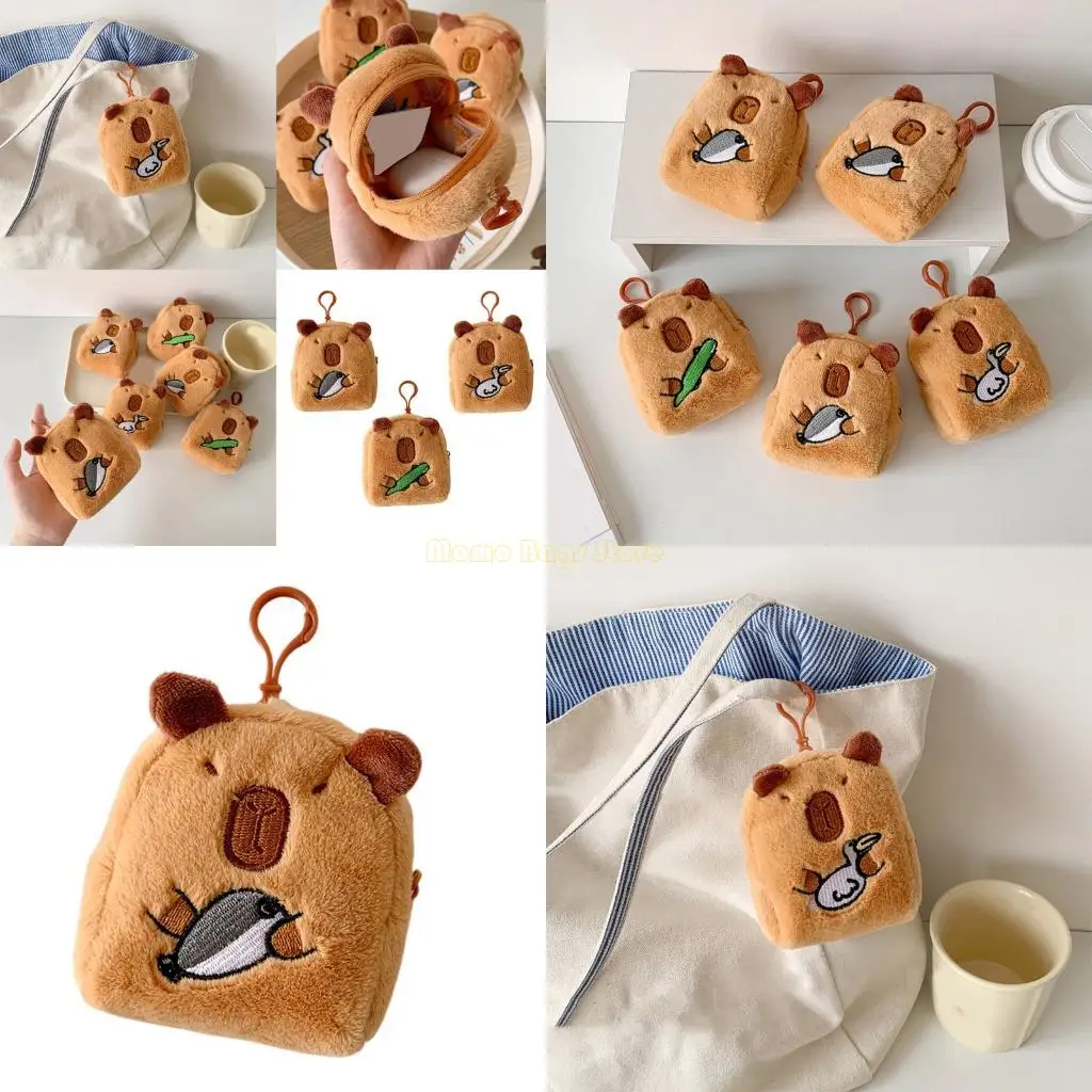 

X90D Lovely Capybara Coin Purse Headphone Storage Bag Bag Charm Plush Change Purse