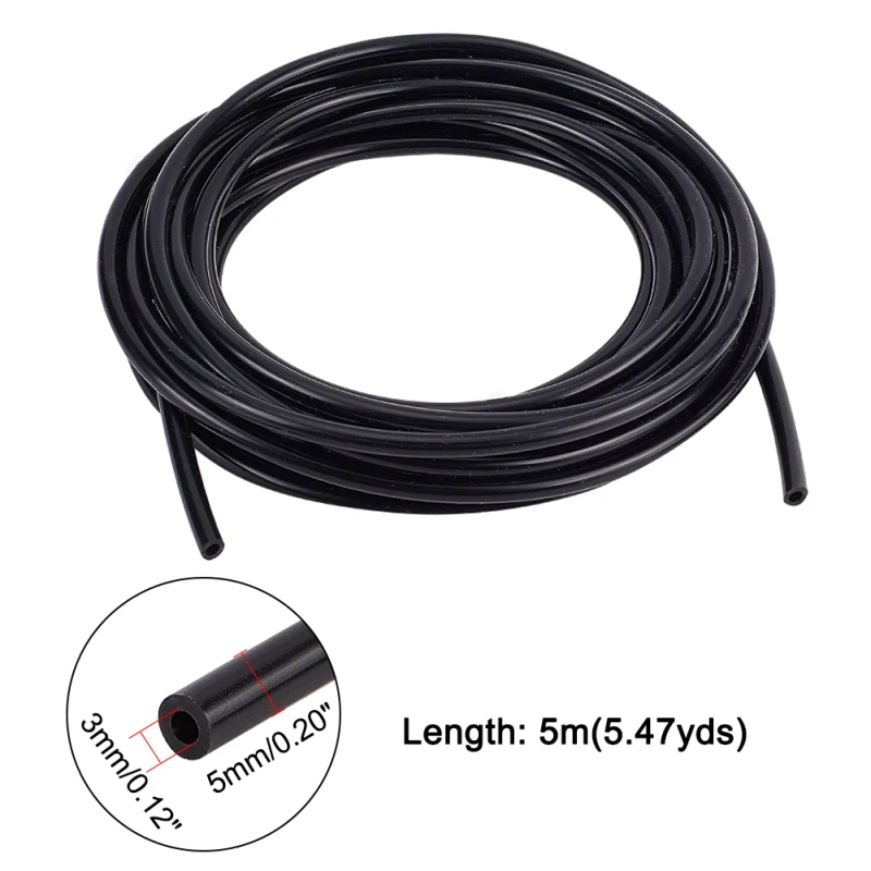 1Roll 16.4 Feet Black Vacuum Hose ID 1/8inch(3mm) High Temperature Silicone Vacuum Tubing Hose 3/16inch(5mm) Vacuum Tube Vacuum