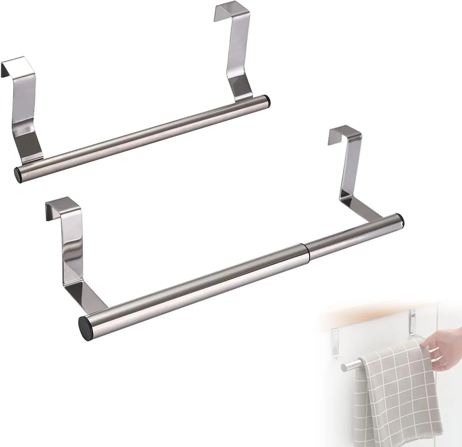 

Stainless Steel Over-Cabinet Door Towel Holder (Pack of 2) - Kitchen and Bathroom Towel Rail Towel , Perfect for Hand or Tea Tow