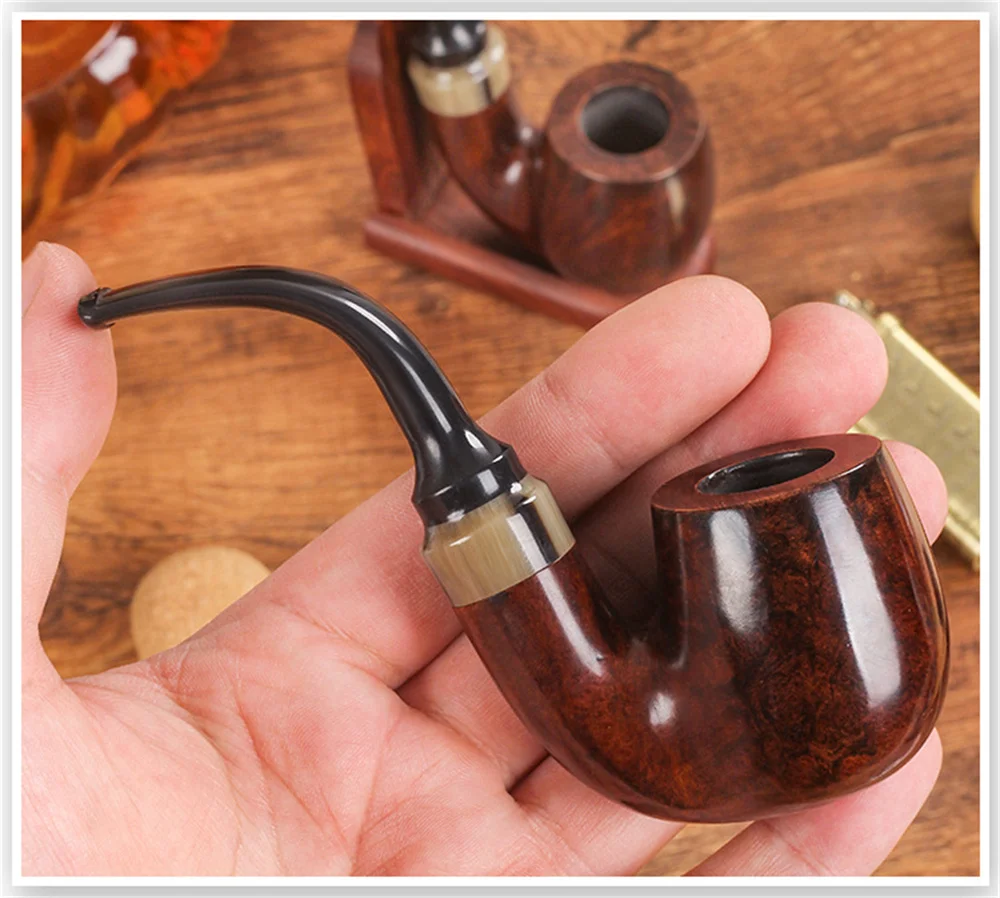 Large Curved Mouth 9mm Filter Flue Bruyere Wood Pipe For Cut Tobacco Retro Gentleman Handmade Smoking Pipe Gift With Accessory