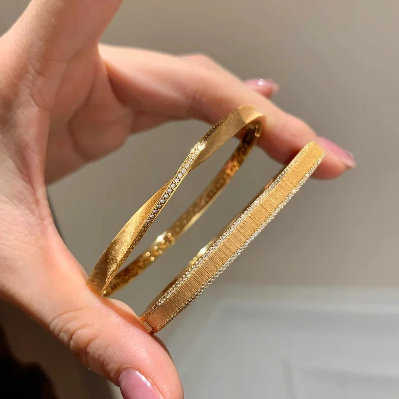 Vintage High Quality Brushed Mobius Bracelets, Twisted Rope Rhinestone Inlaid Layered Bangle Wedding Jewelry Gift for Women
