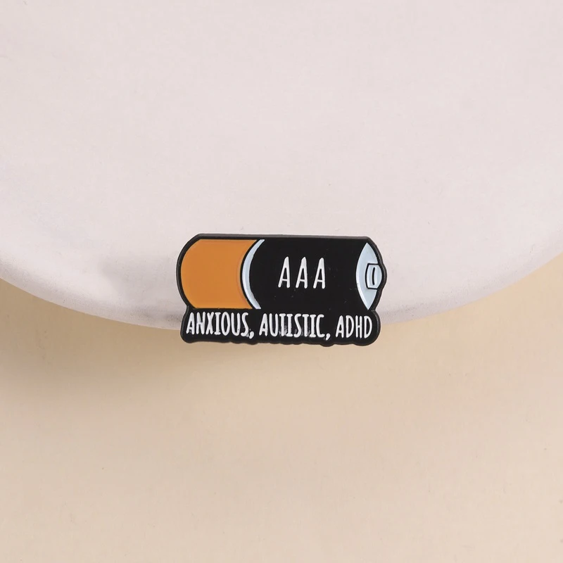 Low Battery Enamel Pin Anxious Autistic ADHD Quote Brooches Neurodiversity Lapel Badge for Backpacks Jewelry Gifts - view 2
