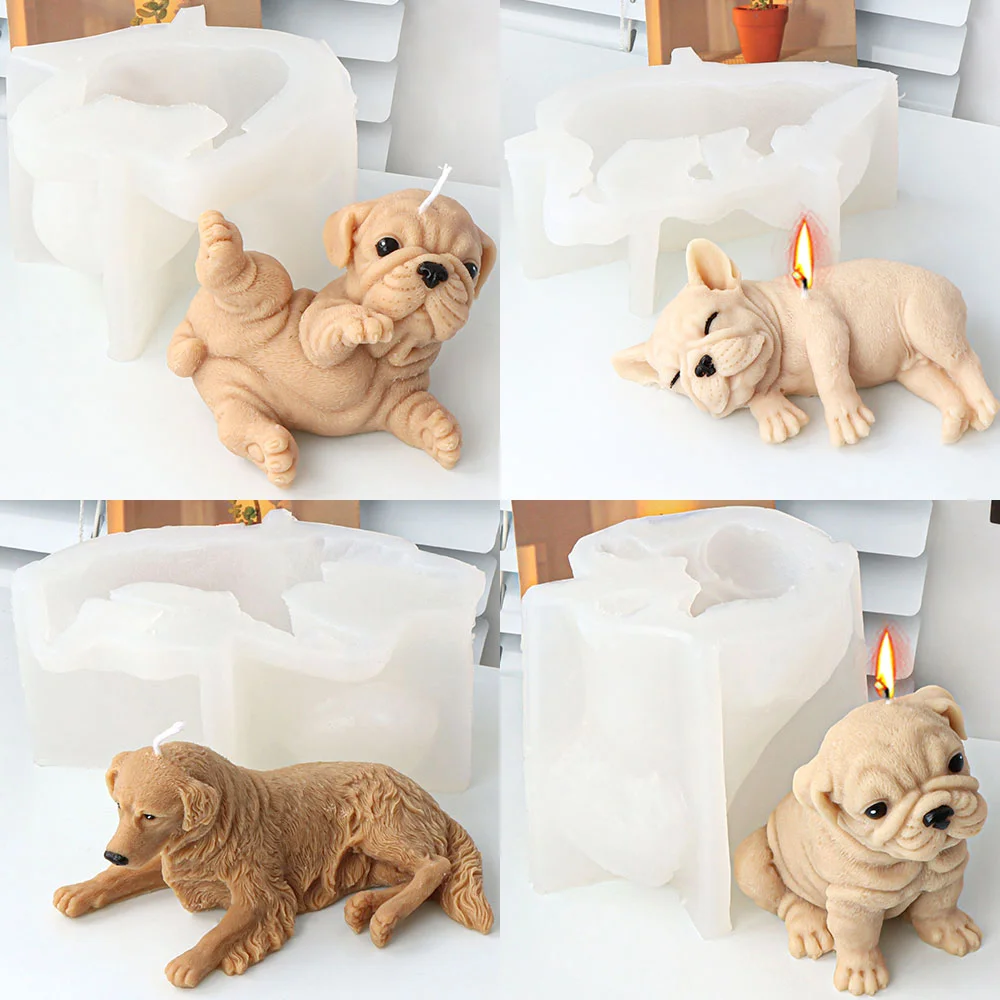 Sharpei Hond Kaars Siliconen Mal Golden Retriever Zeep Hars Gips Maken Set Puppy Chocolade Interieur Huisdier Cadeau