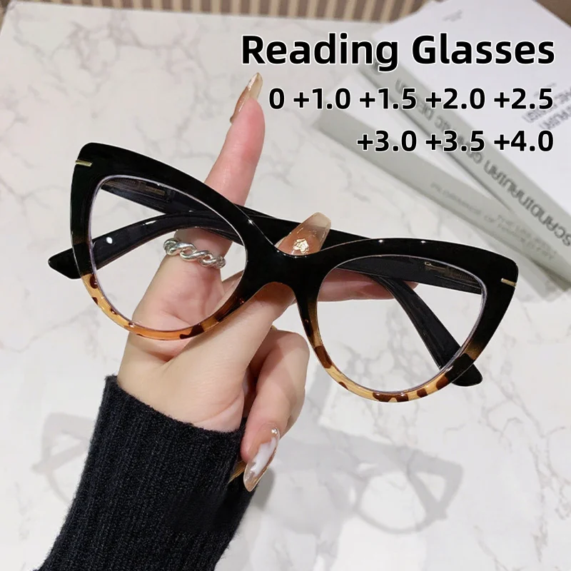 

New Anti Blue Light Reading Glasses Women's Versatile Large Frame Cat Eye High-definition Glasses Stylish Women Eyewear