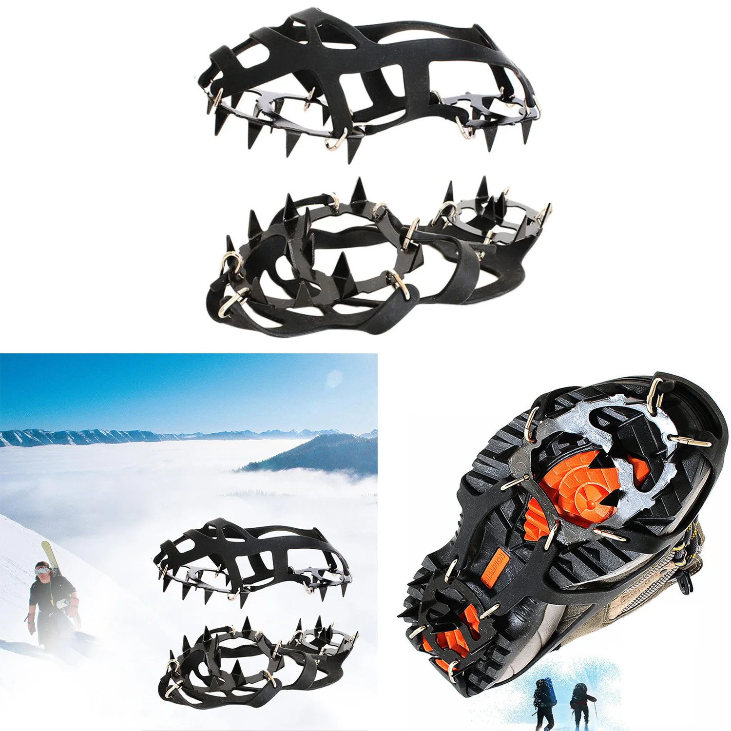 

NEW-1 Pair 18 Teeth Crampons Non-Slip Ice Snow Climbing Anti-Slip Shoe Covers Spike Cleats Crampons Anti-Slip Overshoes