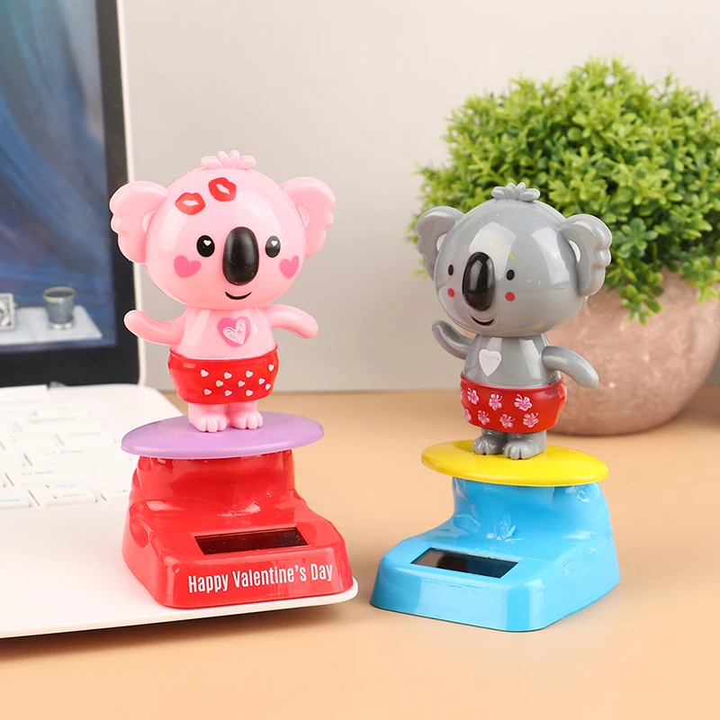 Kawaii Cartoon Bobble Head Koala Toy Ornaments Solar Power Car Ornament Shaking Head Toy Auto Decorations