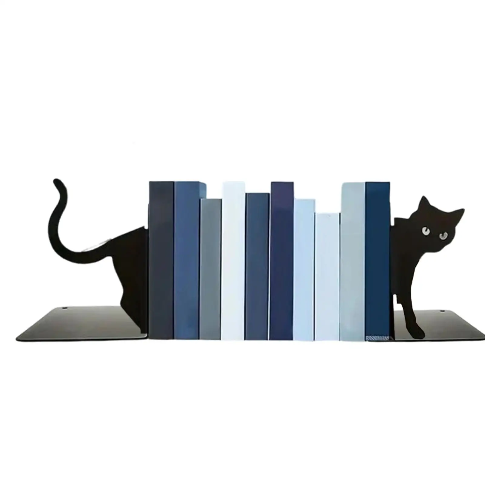 Cute Walking Black Cat Metal Book Block Cat Shape Decorative Book Ends Heavy-duty Partition Block Anti Slip Shelf Bookends