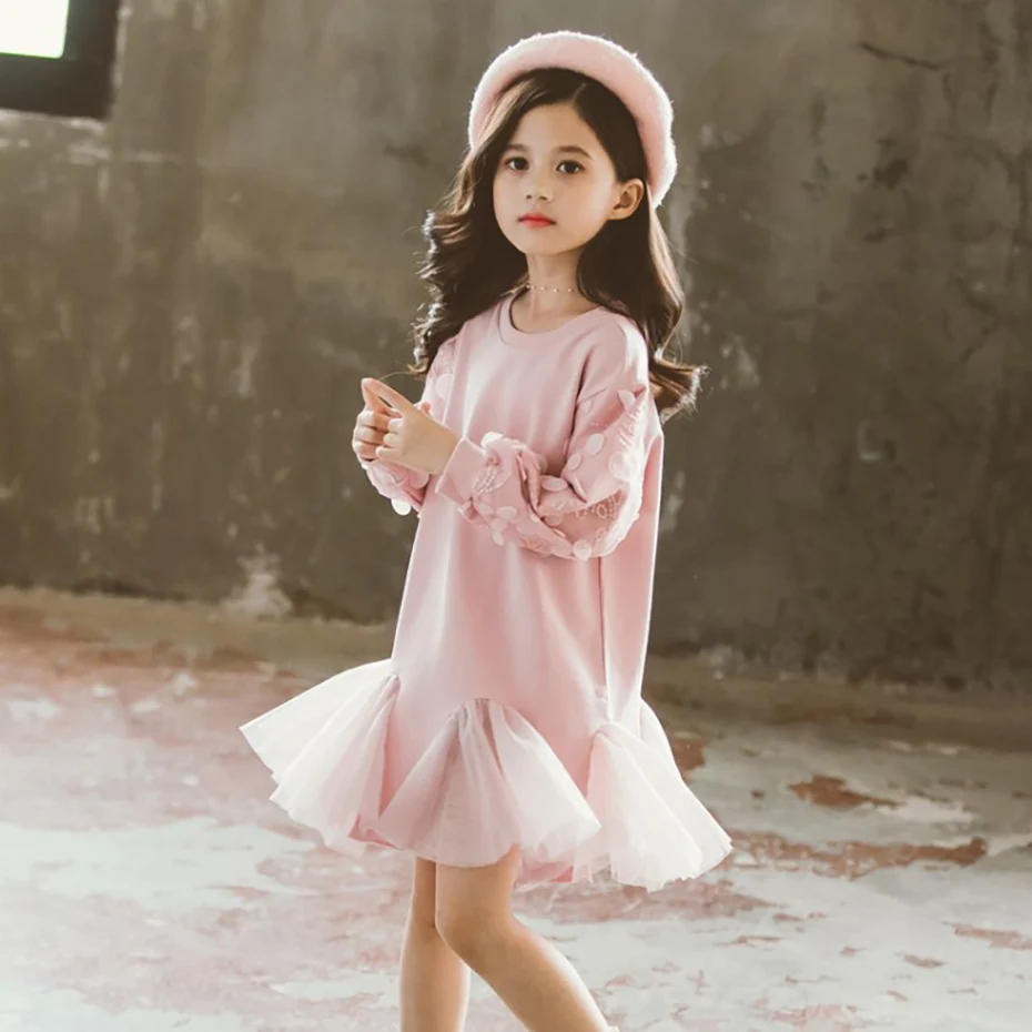 Girls Dress Floral Pattern Dress For Kids Girl Casual Style Children Dress Spring Autumn Clothes For Girls 6 8 10 12 14