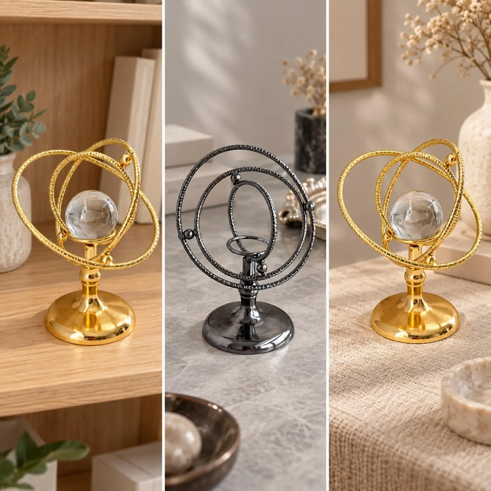 Rotating Metal Display Stand for Crystal Balls and Globes, Geometric Design