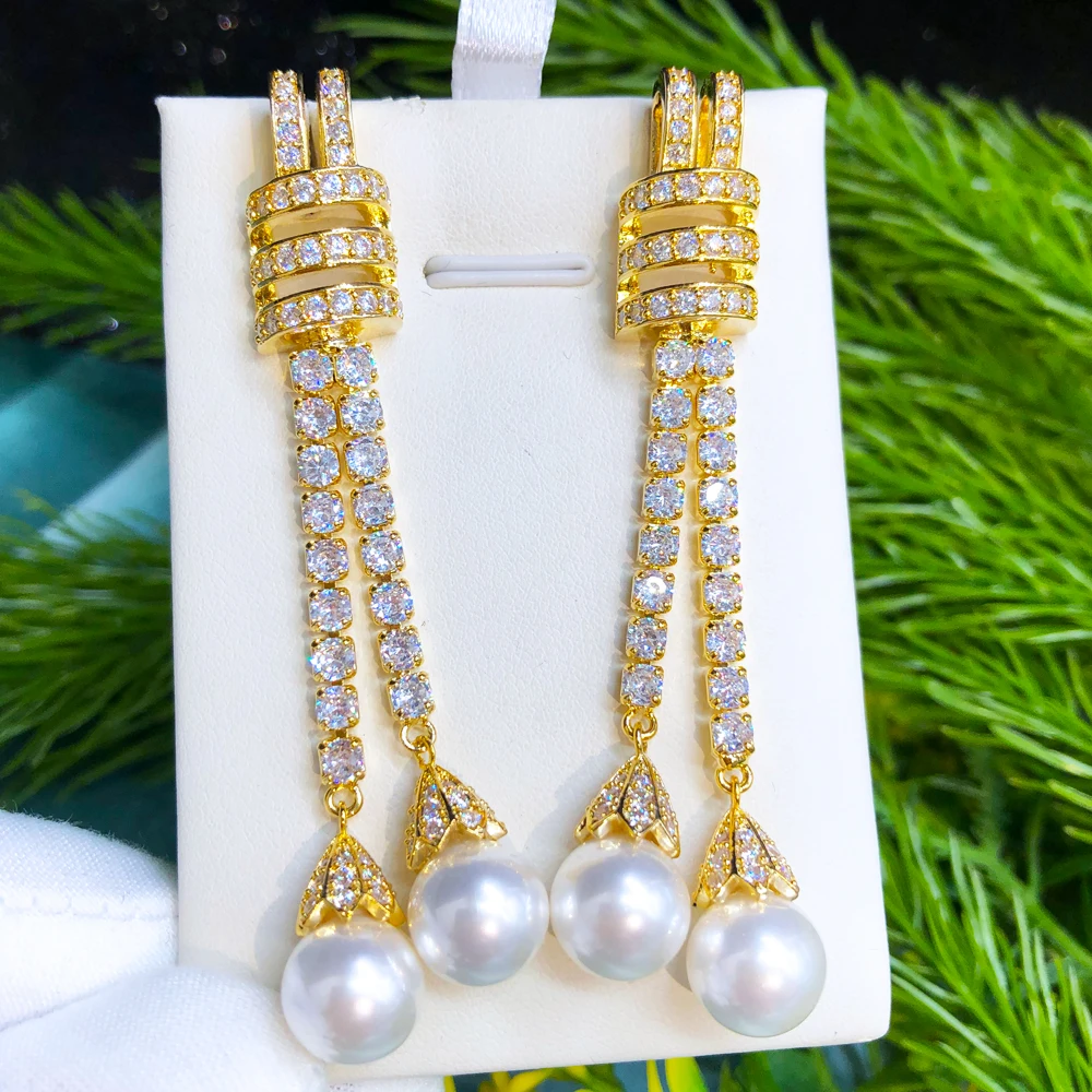 

GODKI Red Carpet Popular Pearl Drop Dangle Earrings for Women Wedding Full Micro Cubic Zircon Dubai Bridal High Jewelry