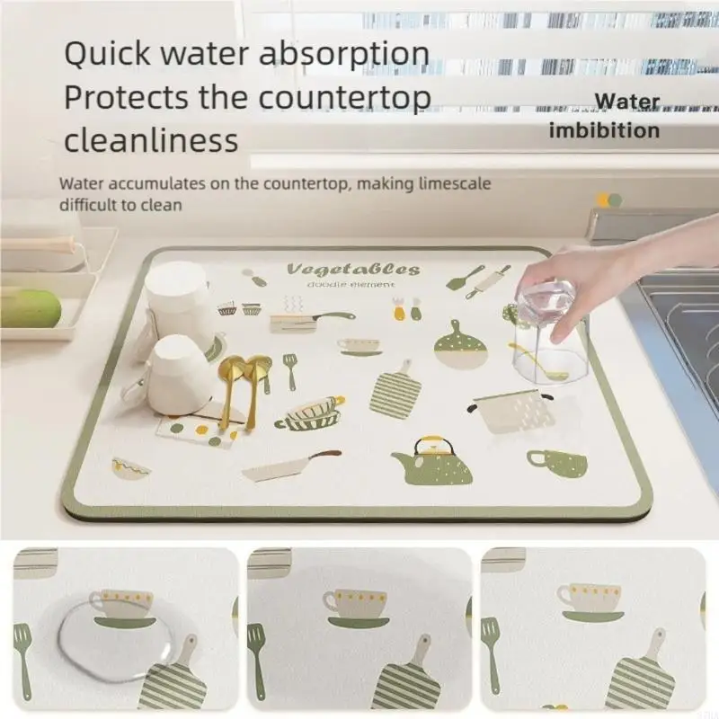 

Коврик для сушки посуды с мультяшным принтом, супервпитывающий нескользящий коврик для кухонной мойки, столешницы, сухой коврик
