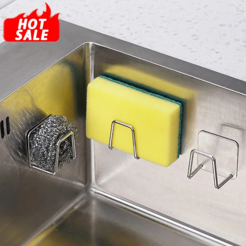 Stainless Steel Sponge Rack Kitchen Punch-free Pool Steel Ball Rag Sponge Drain Rack Storage Rack Wall Hooks Wire Ball Organizer