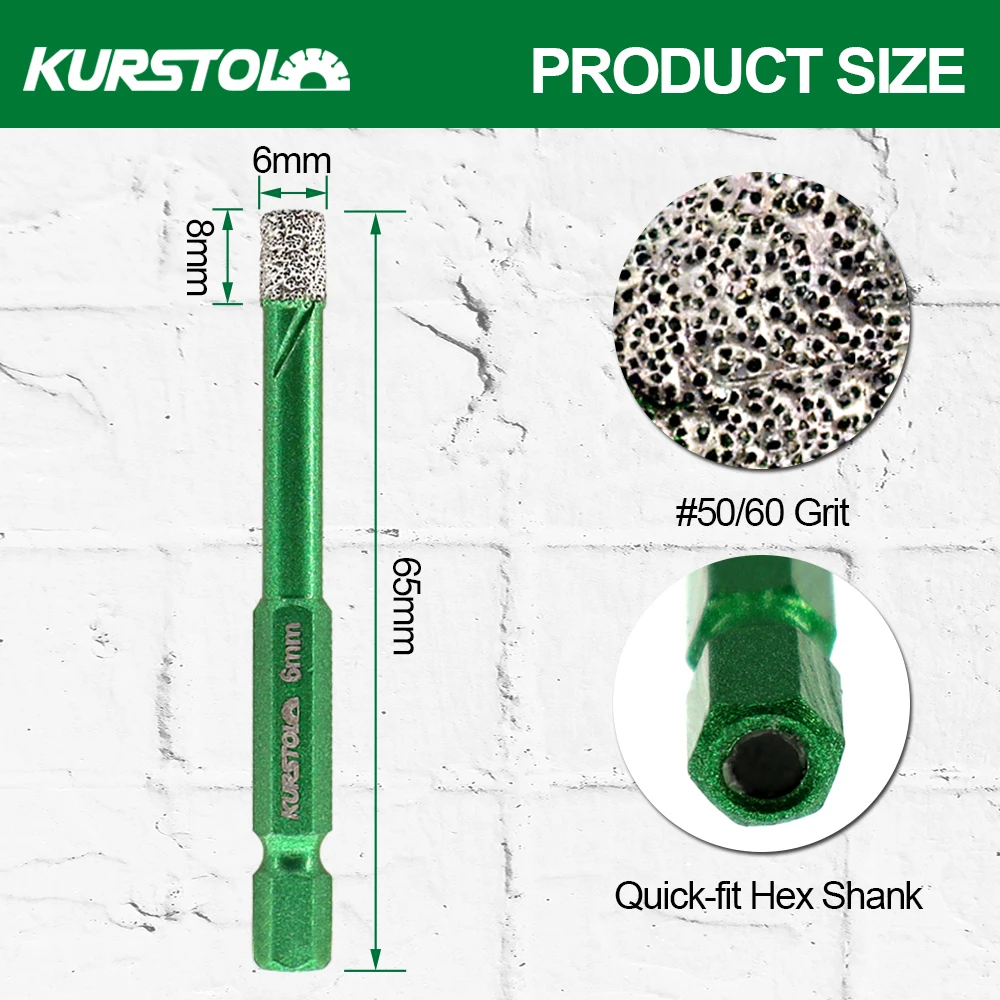 KURSTOL Hex Quick-Fit Shank Diamond Drill Bits Dia 6mm 5pcs Drill Core Bits Granite Marble Stoneware Ceramic Tile Hole Opener