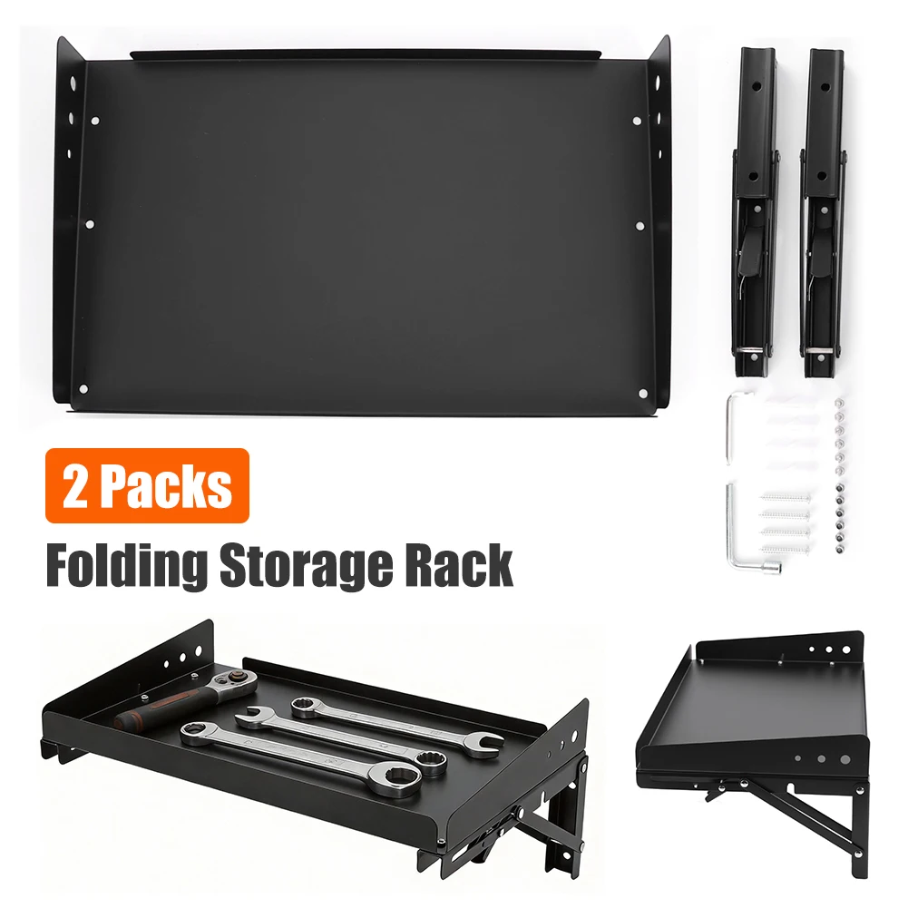 

2pcs Wall Mounted Folding Storage Rack Shelves Heavy Duty Adjustable Rail Shelf for Garage Kitchen Laundry Room Workshop
