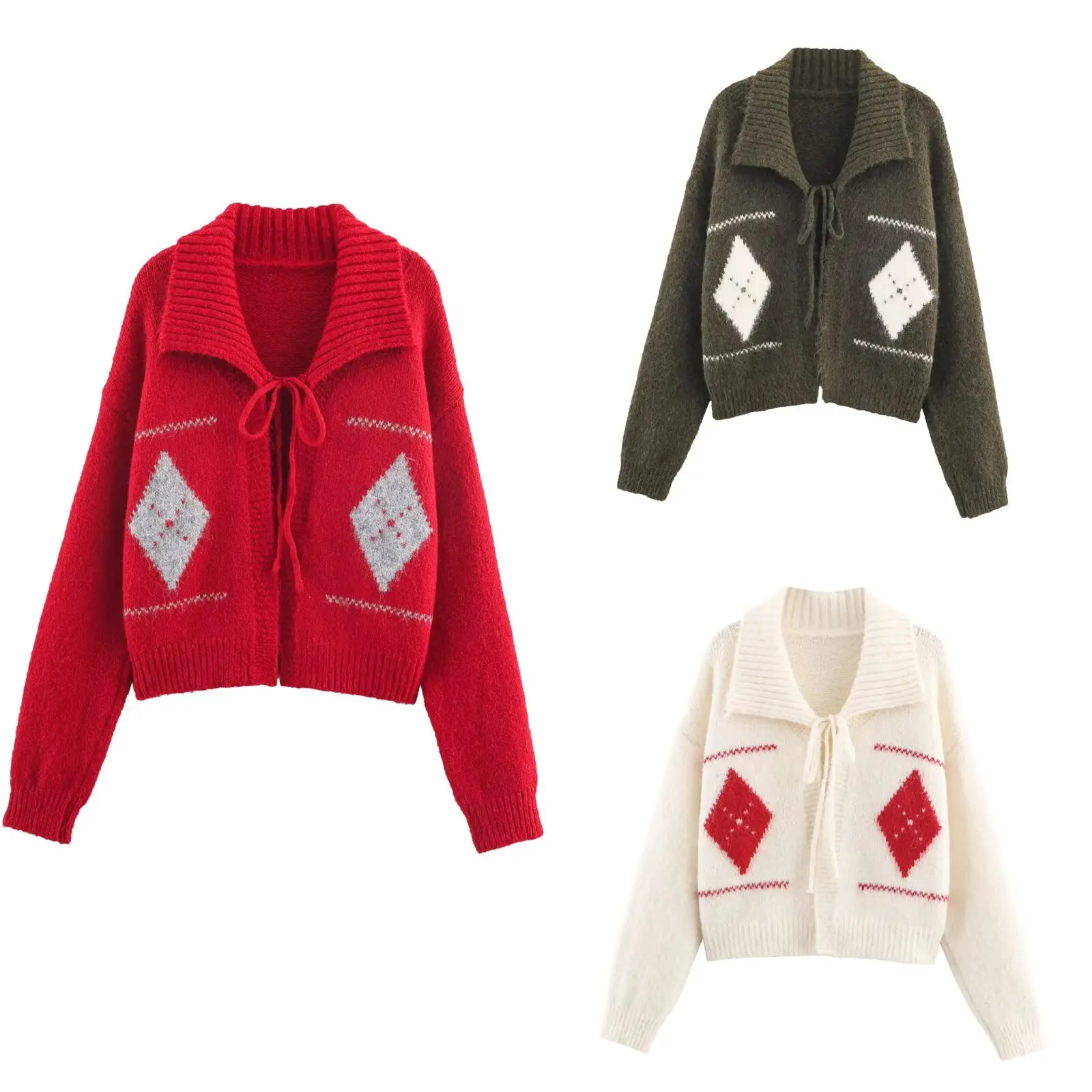 

DiYiG WOMAN 2025 Autumn New Fashion Jacquard Strap Knitted Cardigan Joker Long Sleeve Jacket Outerwear Mujer