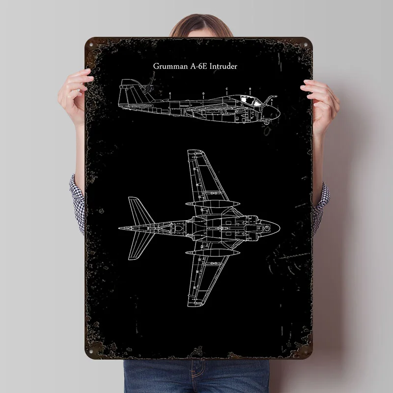 Grumman A6E Intruder-Pósteres impresos, arte de pared personalizable, carteles de hojalata de Metal Retro Vintage para el hogar, habitación, decoración de oficina, juegos