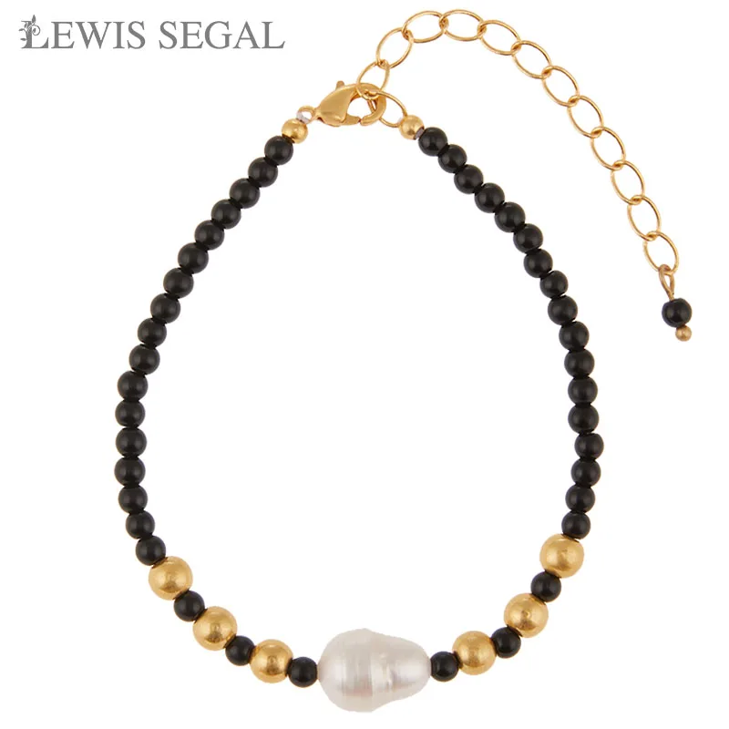 

LEWIS SEGAL Pearl Bracelet for Women Girls 18K Gold Black Beads Adjustable Chain Luxury Elegant Party Versatile Fine Jewelry