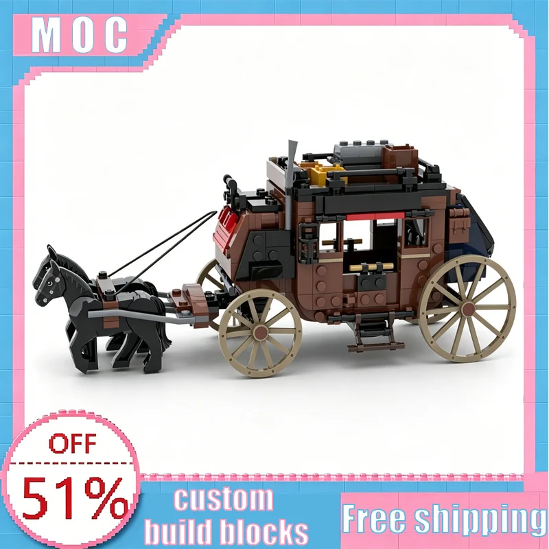 405 Piezas, Carroza de Correo Estadounidense Vintage, Modelo de Vehículo MOC, Bloques de Construcción para Armar, Juguete Educativo, Regalo de Cumpleaños