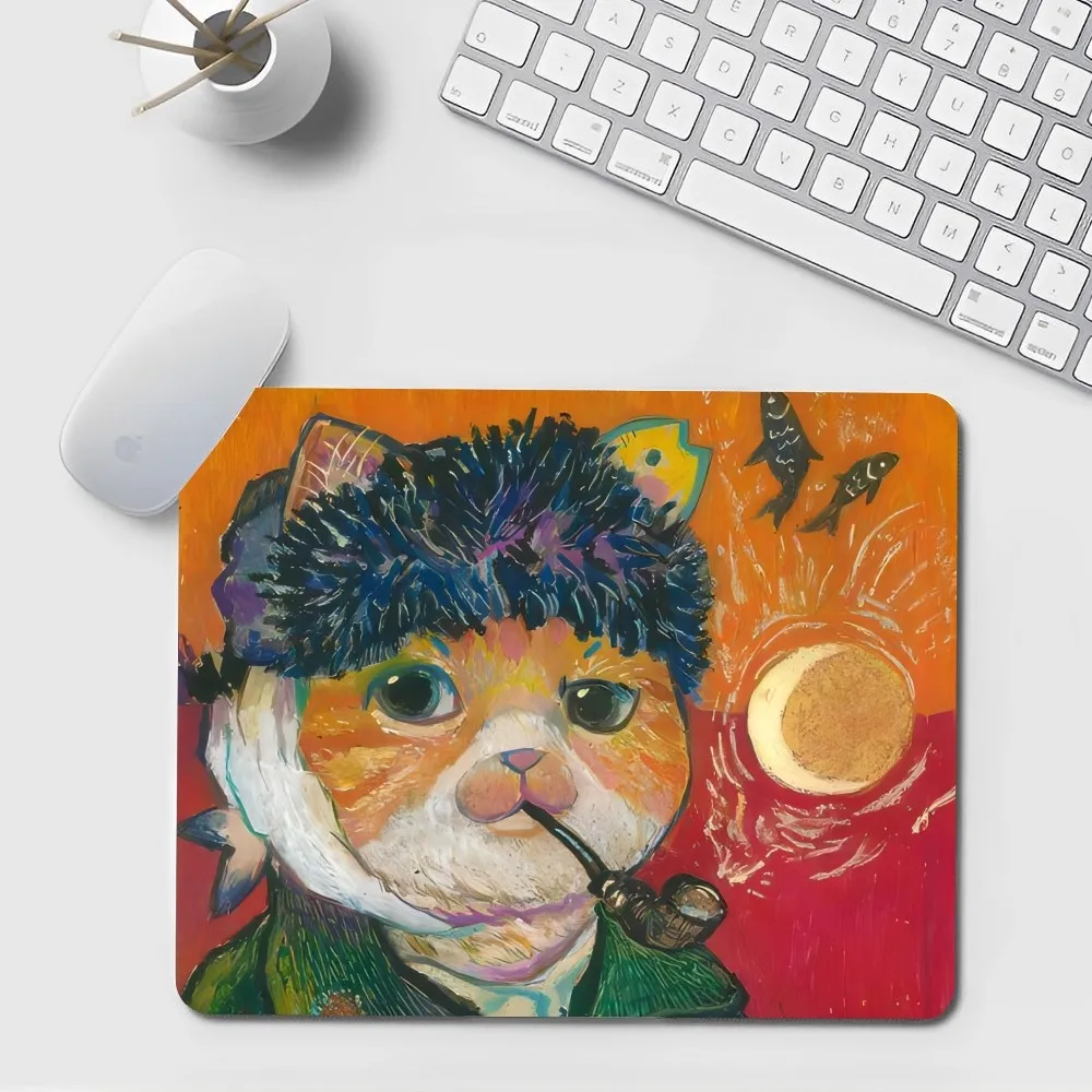 Claude Monet Van Gogh Funny Cat Art DIY Table Mat Student Mousepad Computer Keyboard Pad Games Pad Desk Mat for PC Mouse Carpet