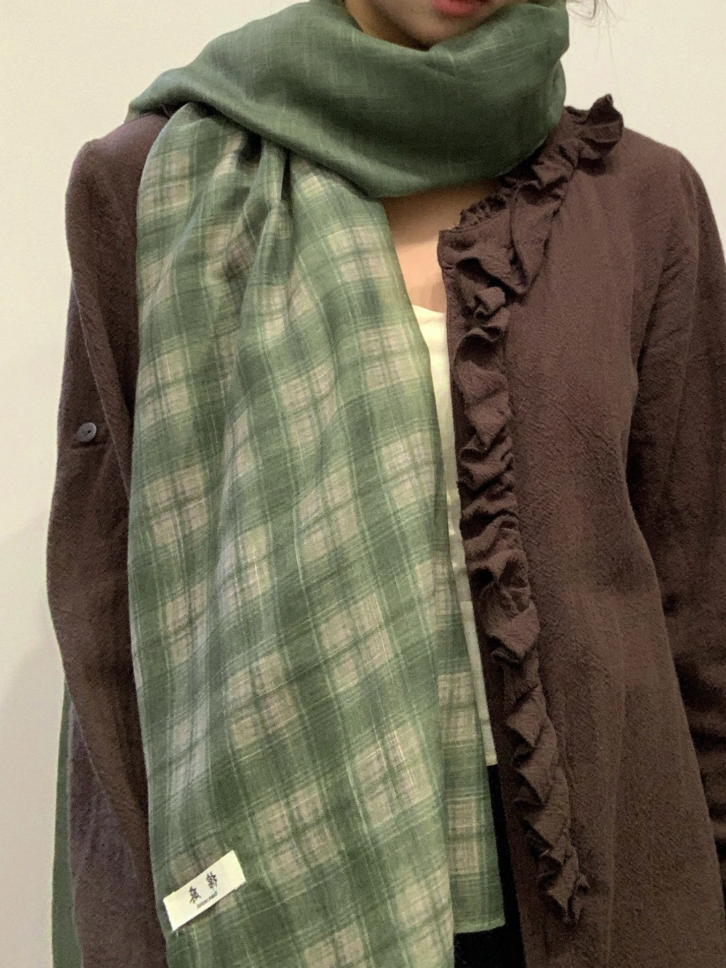Classic Retro Plaid Spliced Scarf Women's Thin Fashion High-End Early Autumn Versatile Shawl Outerwear Warmth Neck Warmer