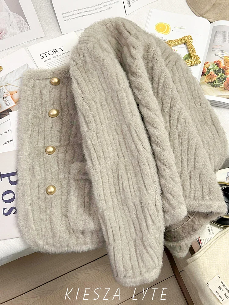 

Fashion 2024 Winter New Gray Short Jacket for Women Luxury Waterproof mink Coat with Perfect for Office and High-end Lady Style