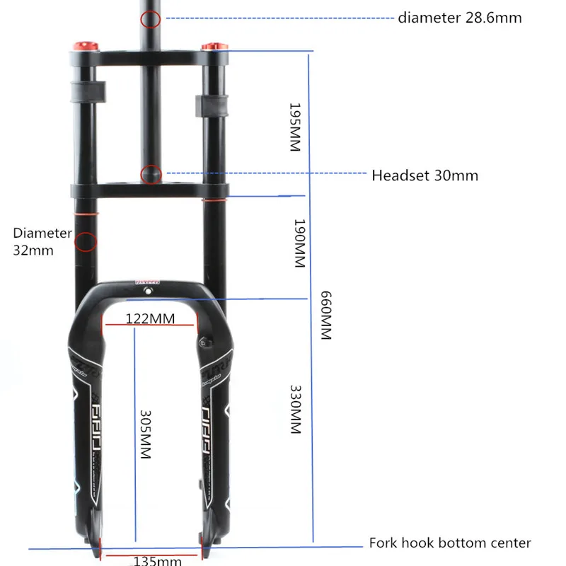 Front Fork for Mountain Bike's Shoulder, Snow Shock Absorption, 20 in