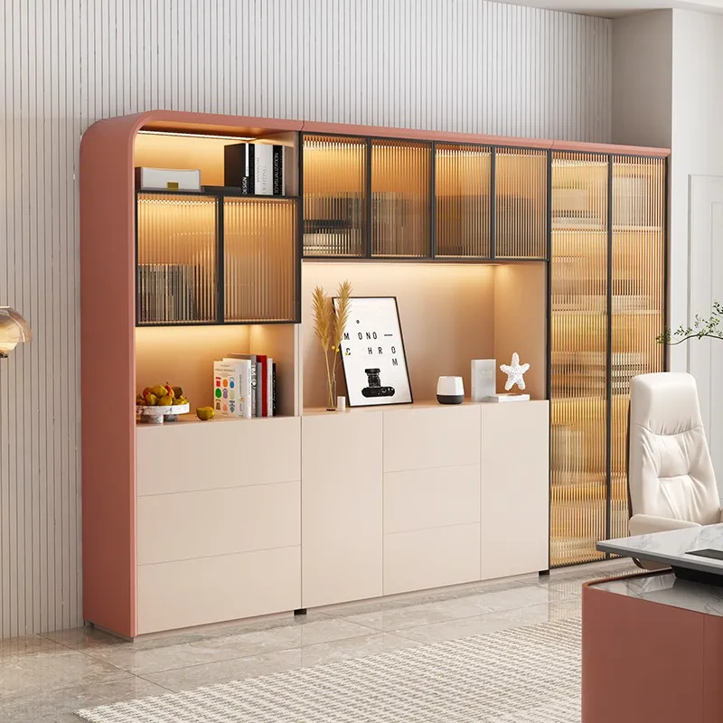 Light luxury glass door bookshelf, modern art bookshelf with shelves, 2 doors, 4 doors, floor standing bookshelf