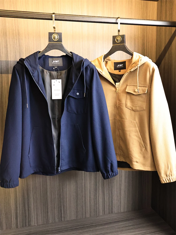 

High-End Functional Teaded Texture Men's Hooded Jaet Autumn Casual High amage Fabric Windproof Pure Color Faion Ci ...