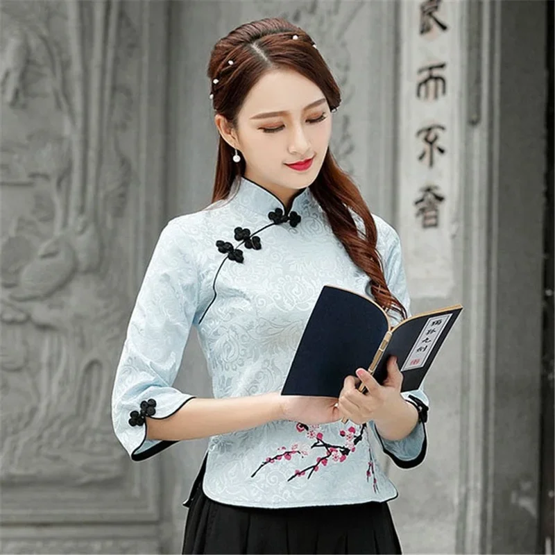 

Свадебные платья Тан Cheongsam, топ Qipao, новинка 2023 года, элегантная традиционная китайская одежда с цветочным принтом для женщин, китайские рубашки, платье