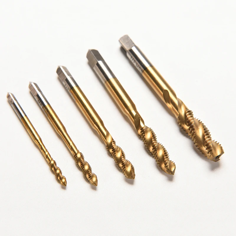 1pc Titanium Coated Metric Hss Spiral Fluted Machine Screw Tap M3 M4 M5 M6 M8 Spiral Pointed Taps Tapping Thread Forming Tap