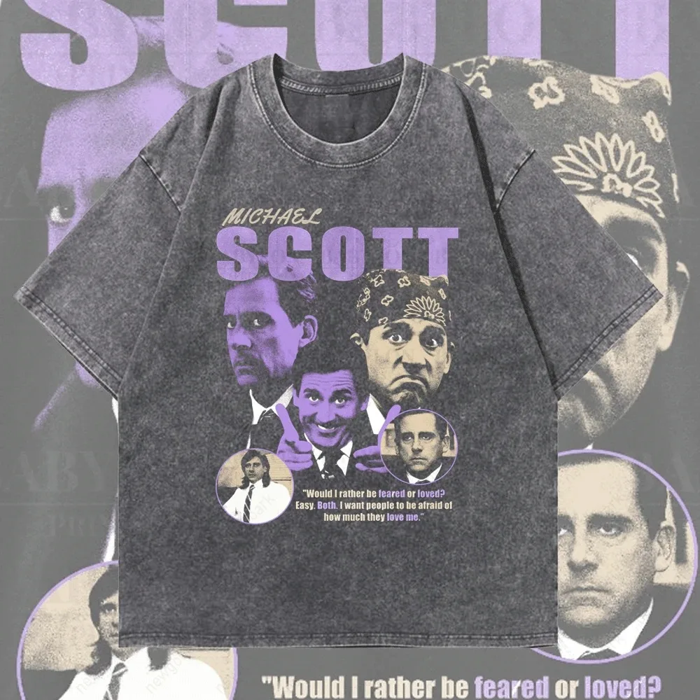 

Oversized Michael Scott Cotton Washed Graphic T Shirts Vintage Office TV Show Shirt Retro Steve Carell T Shirt Woman Man Tops