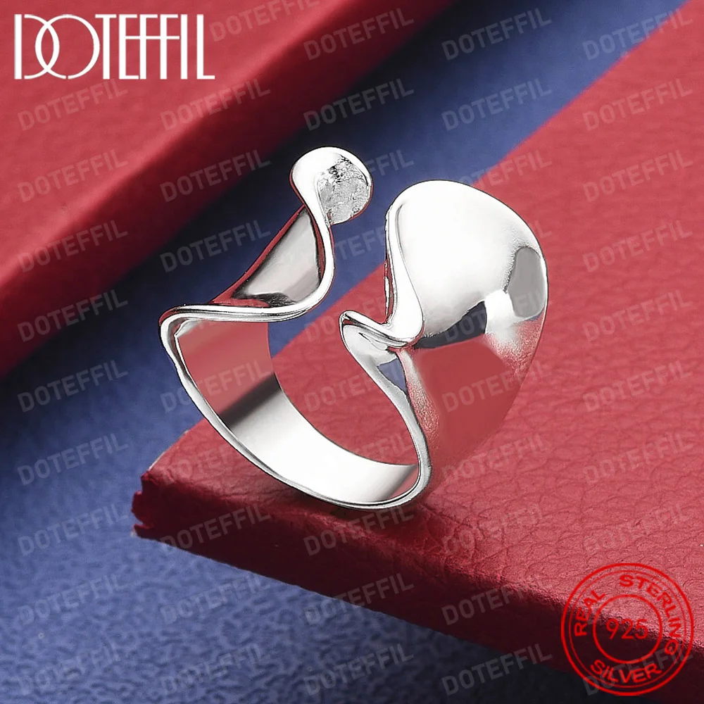 

925 Sterling Silver Curved Smooth Surface Ring For Woman Man Fashion Wedding Party Charm Jewelry