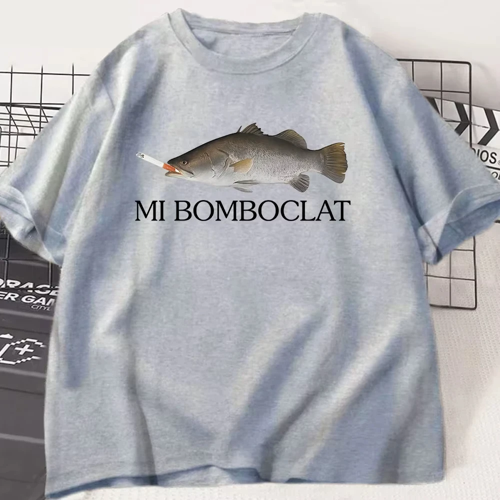 Śmieszne koszulki Meme Bomboclat Fish do palenia, modna koszulka z krótkim rękawem z nadrukiem, odzież uliczna.
