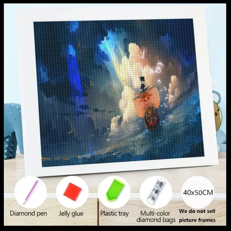 

1PC 5D Full Drill Diamond Painting Kit, DIY Fantasy Pirate Ship on Stormy Sea Ocean Adventure Crystal Art, Adult & Teen Diamond