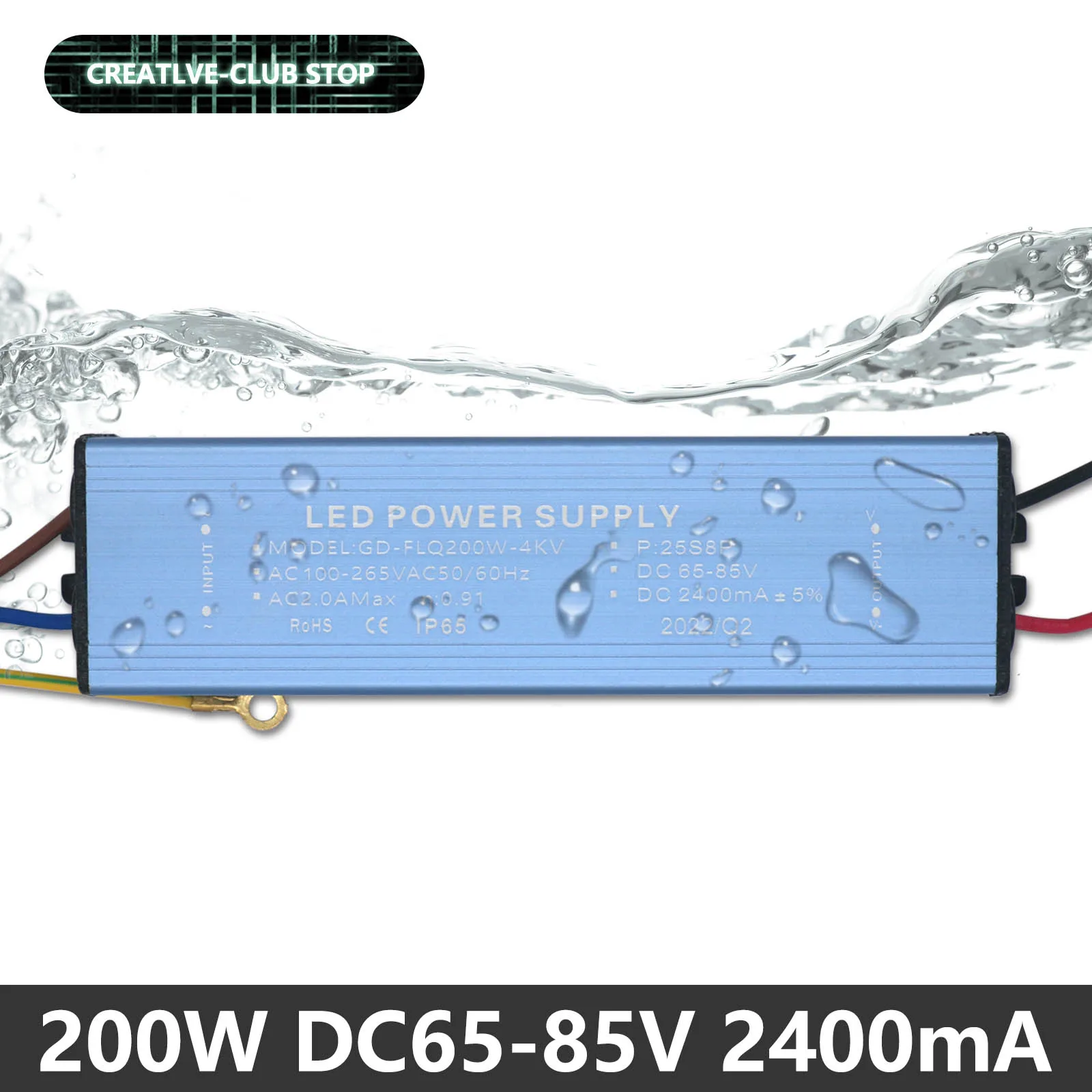 

LED Driver 200W 2400mA Adapter Transformer AC100-265V to DC65-85V High Quality Switch Power Supply IP65 For Outdoors Floodlight