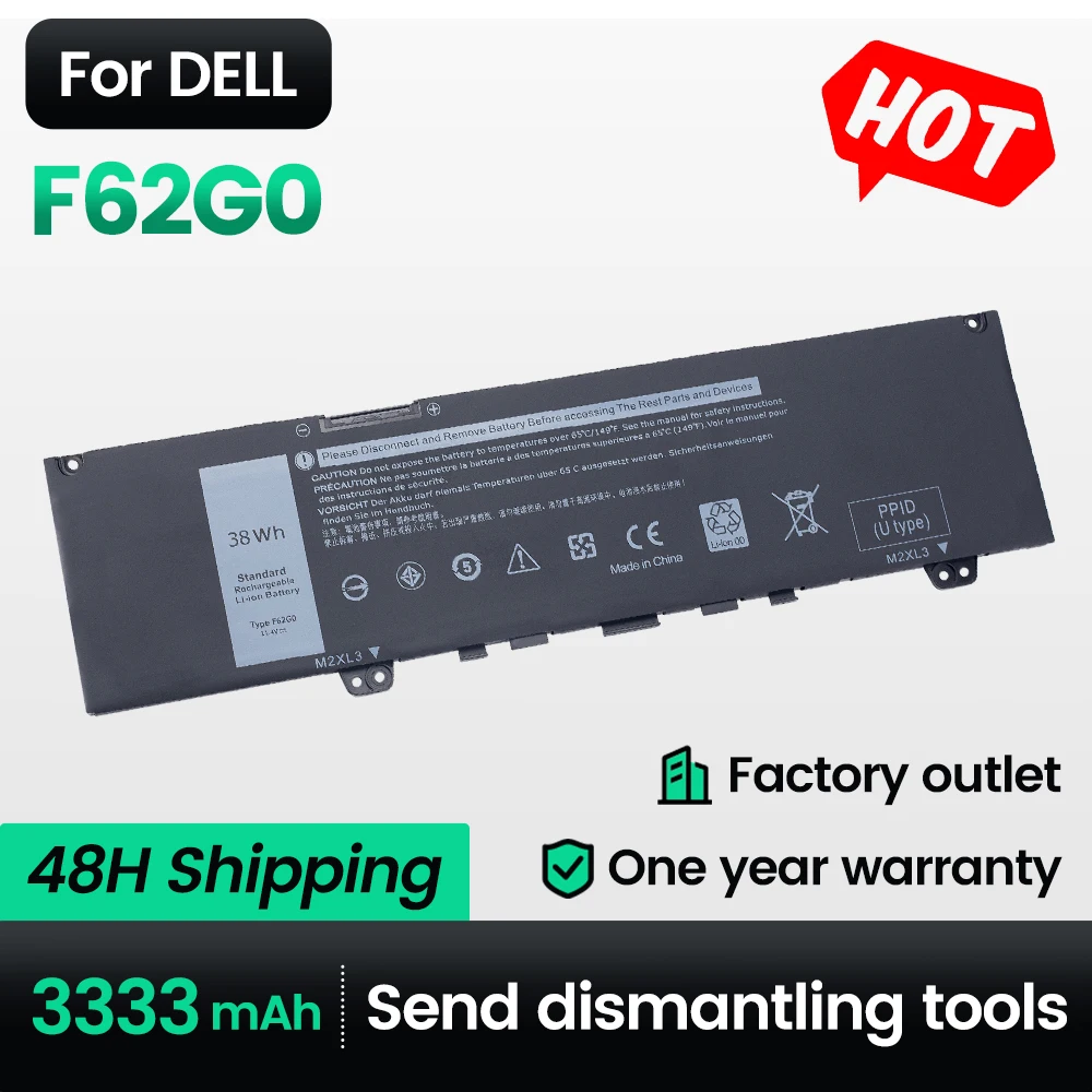 

Keyuan F62G0 5370 Battery 38WH 7370 For Dell 7380 7373 Inspiron 13 7386 2-in-1 5370 Vostro 5370/RPJC3/P91G/P83G/P87G