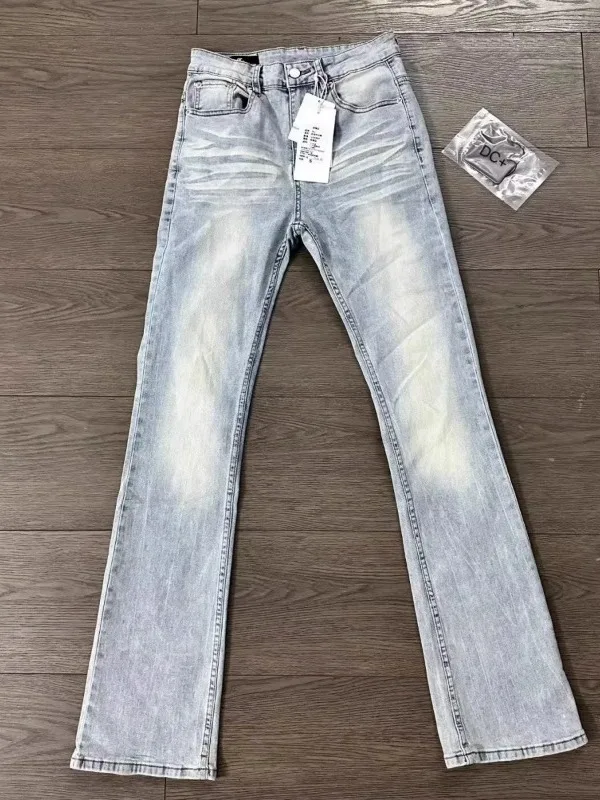 

American High Street Vibe Waed Light Blue Jeans mid Waist Slim Fit Elastic Micro Flared Pants Casual Long Trousers