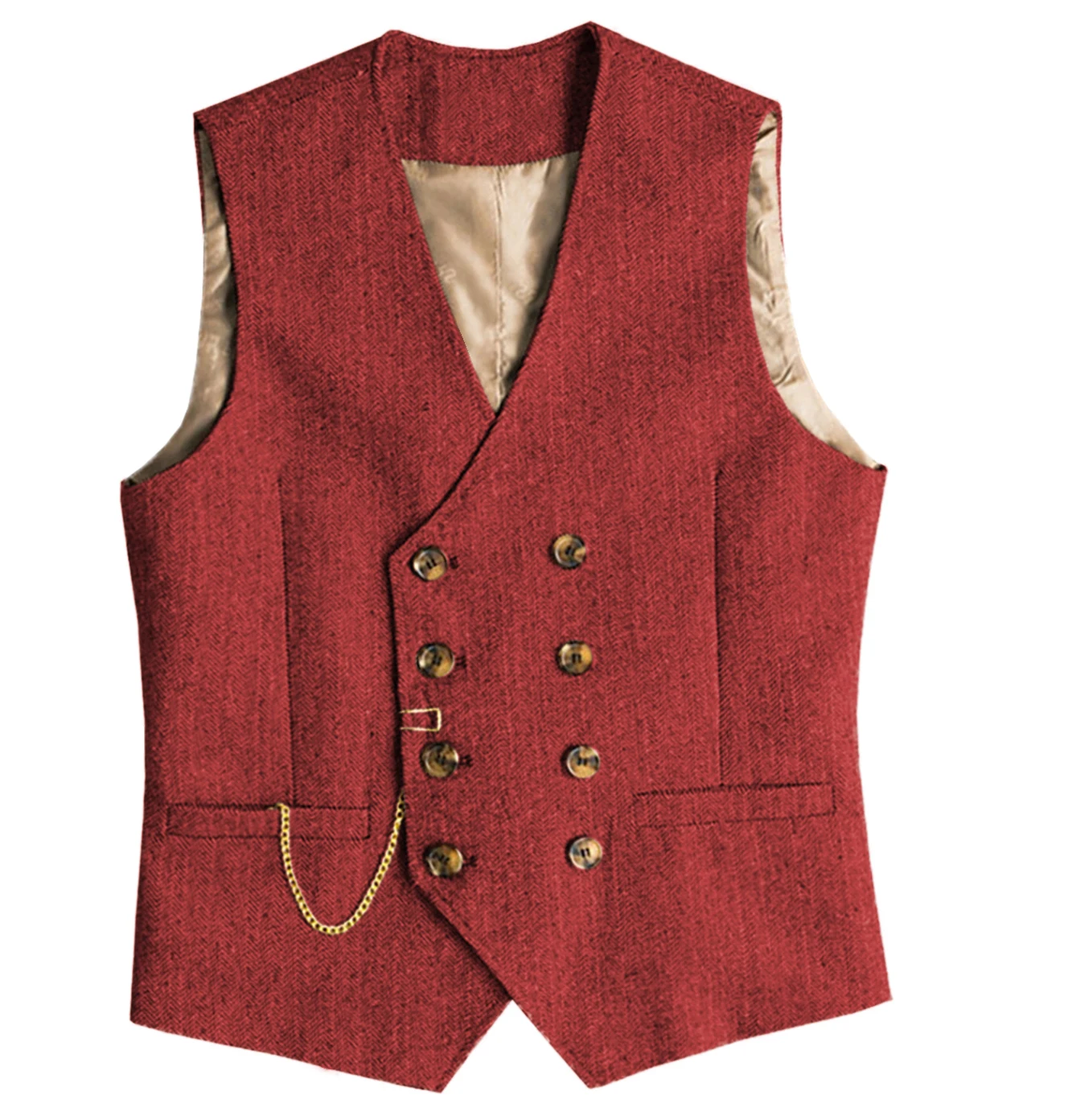 V Neck Men\'s  Suit Vests Herringbone Wool Tweed Double Breasted Waistcoat Tuxedo Groomsmen For  Wedding