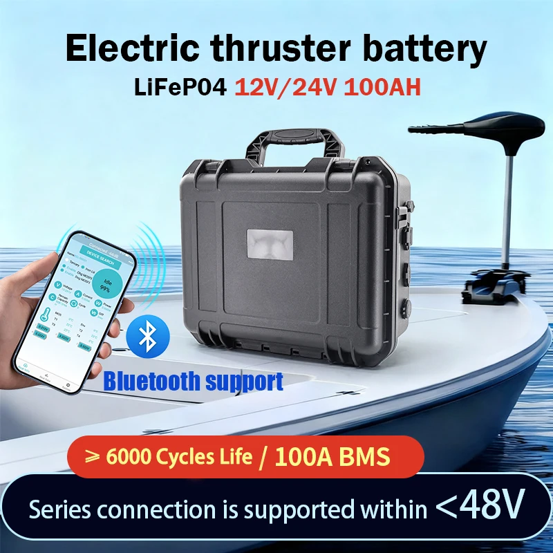 12V 24V 50AH 100AH 200AH Lithium  Lifepo4 Battery, Built-in BMS,100A 6000 Cycles Camping, marine batteries  Battery level displa