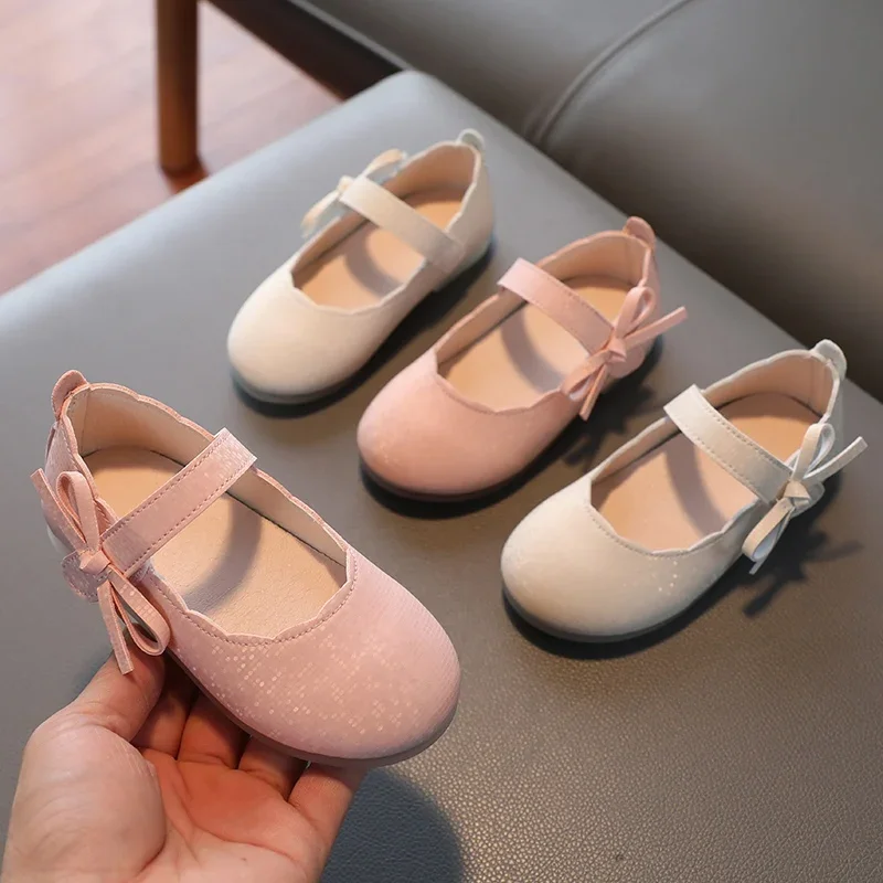 Baywell-Chaussures plates en cuir PU pour enfants, chaussures simples pour filles, chaussures douces et confortables pour bébé, chaussures de mariage pour enfants, princesse simple