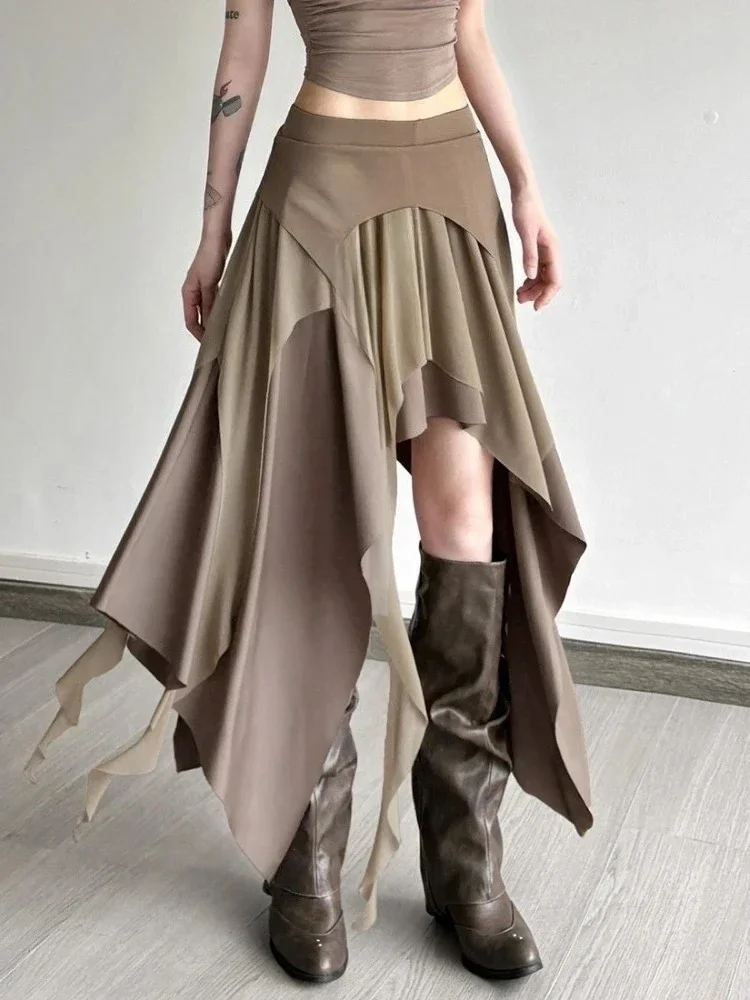 

Y2k Эстетические нерегулярные юбки в стиле панк, женская уличная одежда с высокой талией, готическая юбка с разрезом, 2025, винтажная юбка в стиле Харадзюку