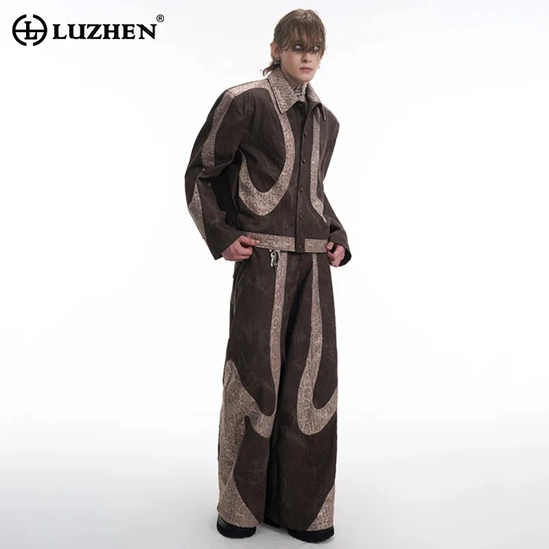 LUZHEN Original Color Contrast Design Loose Wide Leg Straight Casual Pants Men's Fashion Streetwear Niche Lapel Jacket LZ8578