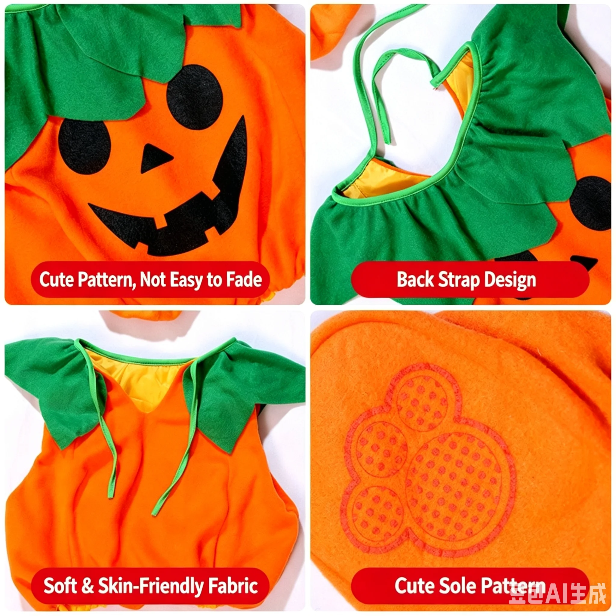 Cute Pumpkin Embroidery Baby Romper Infant Halloween Onesie Crawler Outfit or Daily Wear Birthday Theme Party Costume view 6