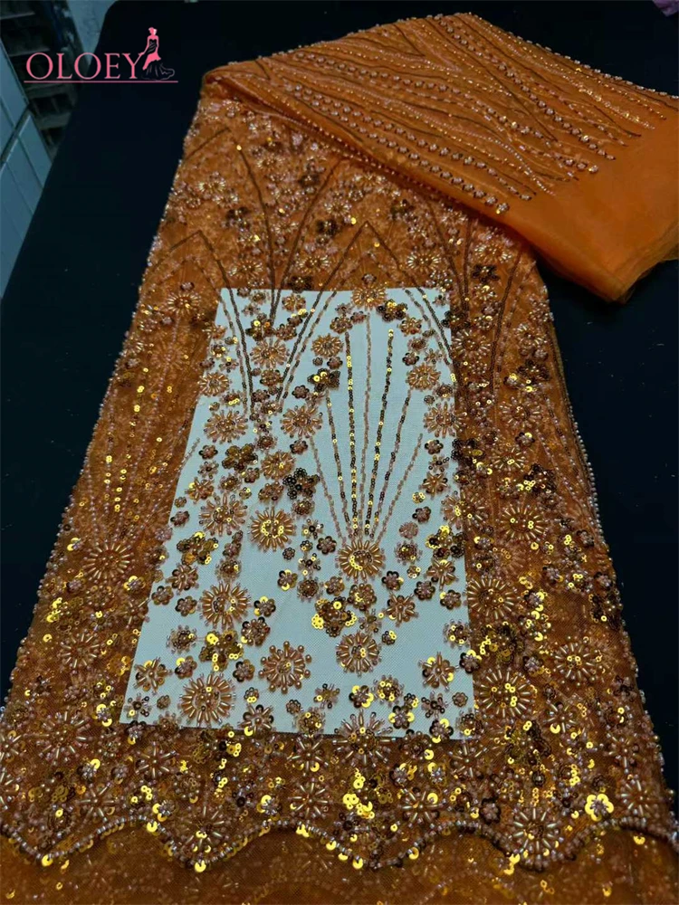 

OLOEY African Lace Fabric Sequins Beaded Embroidery Groom Nigerian Bridal High Quality French Tulle Lace Fabric For Wedding Par