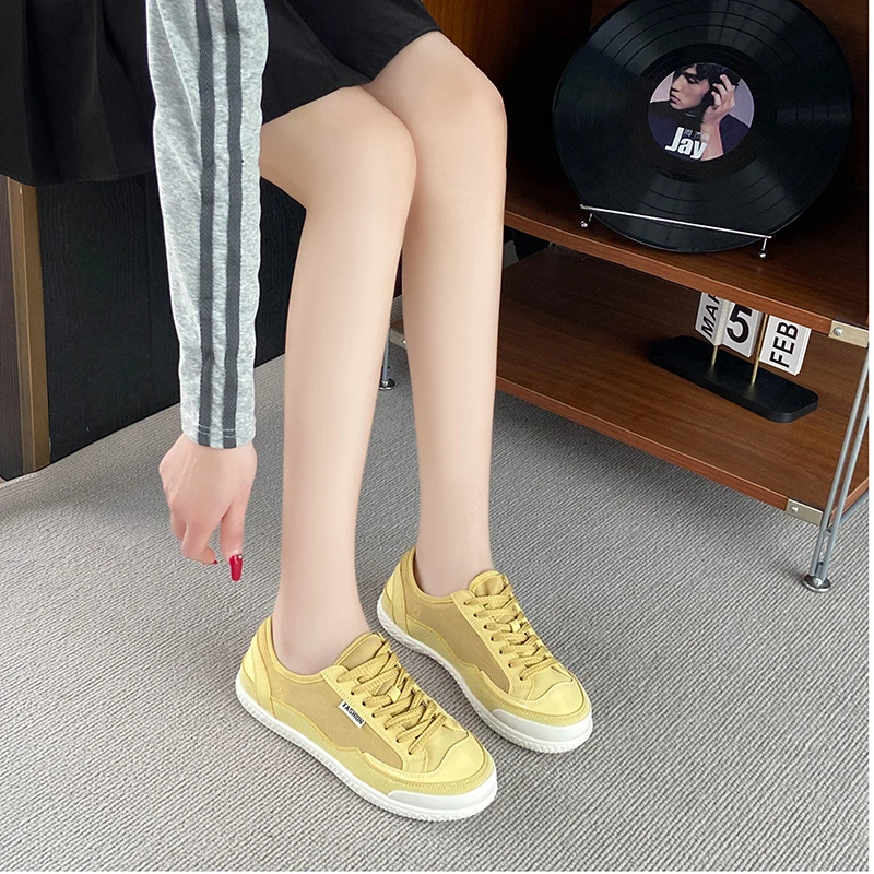 Women Casual Sneakers Low Top Flat Shoes Non Slip Rubber Sole Breathable Daily Footwear Multi Color Beige Grey Yellow Size 35-40 view 6